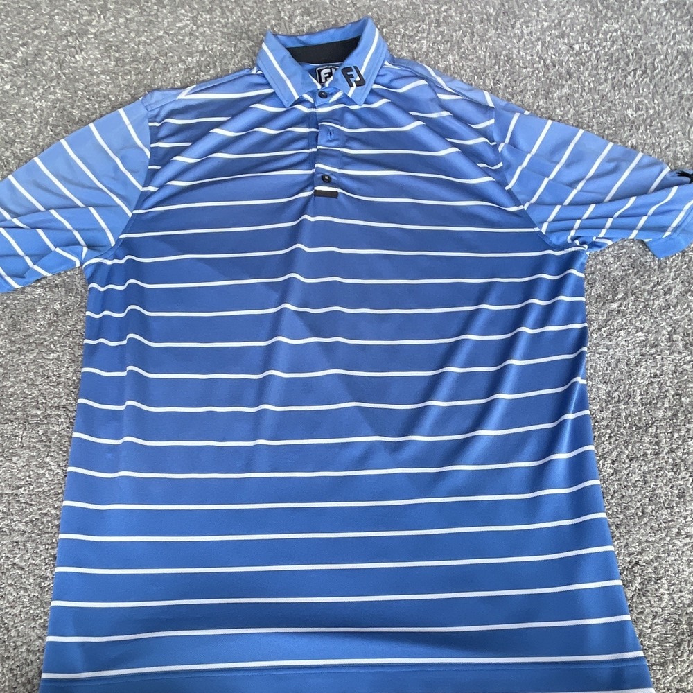 FootJoy Men's Blue White Striped Golf Polo Shirt M Short Sleeve Athletic Fit
